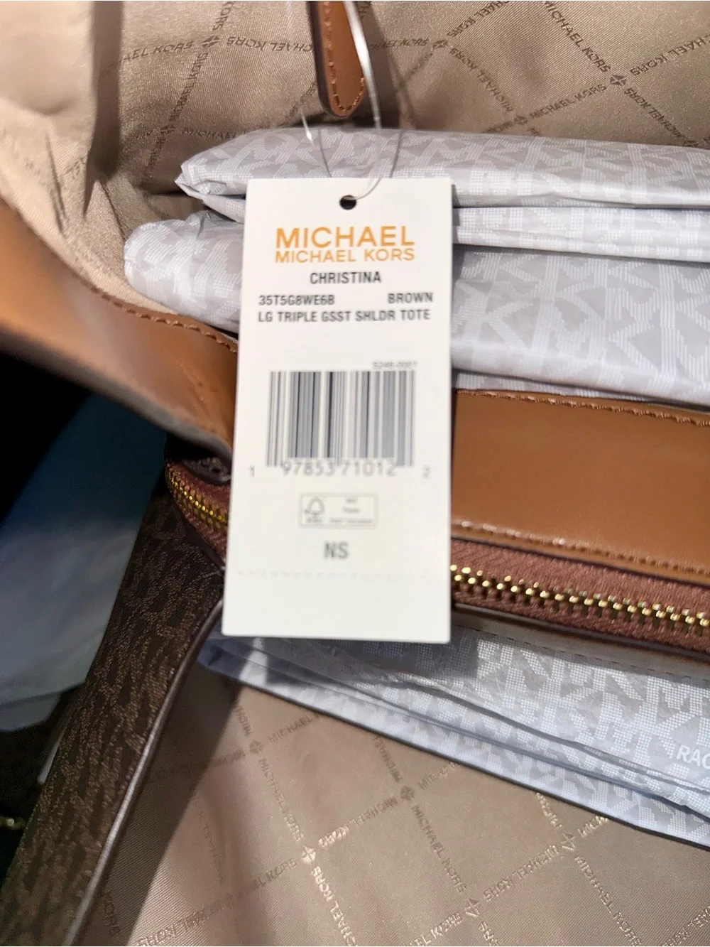 Michael Kors Christina  Brown Monogram Shoulder tote - Picture 5 of 11